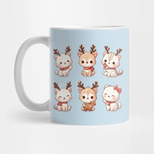 Kawaii Christmas Reindeer Kittens Mug